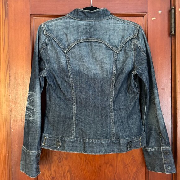 Stonewashed jean jacket with band collar - Picture 2 of 4